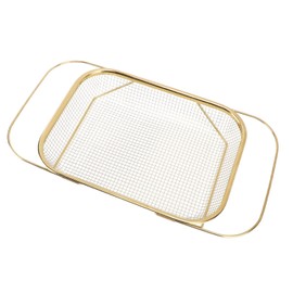 Over The Sink Colander, Masterful Draining Solution Stainless Steel Kitchen Sink Net with Handles Easy to Clean and Store Colander Strainer Mesh Basket (Gold)