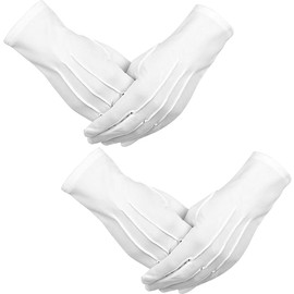 2 Pairs of Cotton Gloves, Parade Gloves, Etiquette Gloves, Nylon White Gloves with Press Stud, for Men and Women, Santa Claus, Formal Tuxedo Gloves, Coin Nspection Gloves