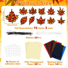 Lonfliness 104 Pieces Fall Suncatcher Craft Autumn Leaf DIY Stained Glass Paper Kits Thanksgiving Decorations for Kids Classroom Activities Autumn Party Art