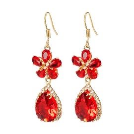 Austrian Crystal Rhinestone Red Floral Gold Plated Crystal Drop Earrings for Women Bridal Jewellery Gift for Bride Wedding Cubic Zirconia Austrian Crystal Rhinestone Rhinestone, Cubic Zirconia