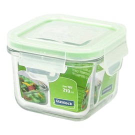 GLASSLOCK Square Food Storage Container (Capacity/Height/Width/Length/Height with Lid: 210 ml / 6.5 cm / 8.5 cm / 8.5 cm)
