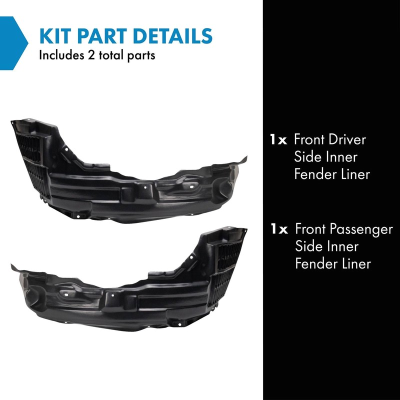 TRQ Front Inner Fender Liner Set Compatible with 2010-2015 Mitsubishi