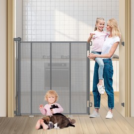 HIDOG 47" Extra Tall Retractable Baby Gates, Extends to 59" Wide, ExtraTall Retractable Safety Gate with Reinforced Strips, Retractable Tall Dog Gates for Doorways Mesh Baby Pet Gates Indoor, Grey