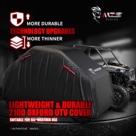 MZS UTV Cover Waterproof All Weather Season Protection Accessories fits up to 160 inch 4-6 Passengers Utility Vehicle Covers - Vents Night Reflective Tear Wind Proof Adjuster Buckle Storage