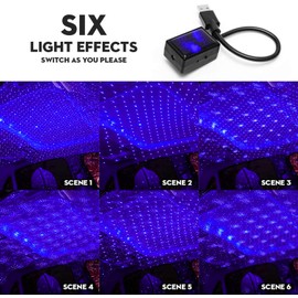 SoCal-LED Car USB Blue Red Star Projector Night Light Interior LED Decorative Romantic Roof Ceiling Lights with Auto Rotation, Breathing, and Sound Activated Mode
