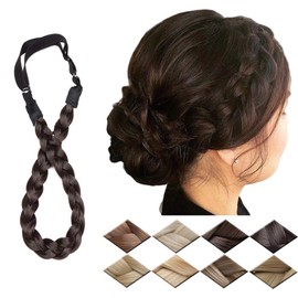 Braid Headband For Women Chunky Braided Hair Band Plaited Headband Plaited Braids Braided Headband Elastic Stretch Wide Synthetic Hairpiece (Large-five strands braided, deep brown)