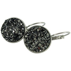 Summerfield Collection Stainless Steel Faux Druzy Stone Lever-back Drop Earrings 14mm (Gunmetal Gray)