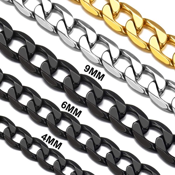 Black Cuban Curb Chain for Men 4mm Stainless Steel 18"