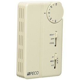 Peco TA167-007 3 Speed Non-Programmable Fan Coil Thermostat, Line Voltage, White