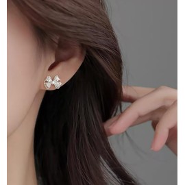 MYHAO Bow Stud Earrings Ribbon for Women Teens 925 Sterling Silver Bowknot Earrings Studs Pearl Hypoallergenic, 0.28 INCH, Sterling Silver, No Gemstone