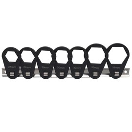 JEUCLEL 7PCS 6 Point 3/8" Drive Oil Filter Offset Cap Wrench Set, Crows Foot Ring Set, Universal 24-38mm Crowfoot Nut Wrench with Clip-on Organizer for Nut Removal and Mechanics Automotive Repair Work