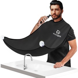 Babero para recortar la barba, delantal para recoger el pelo, capa de afeitado de barba para hombre, barba antiadherente, con ventosas fuertes, regalos para marido y padre, color negro