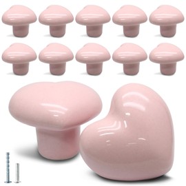 Cionyce 12 Pcs Ceramic Cabinet Knobs Heart Shape Cabinet Pulls Dresser Handles Cute Kitchen Cabinet Knobs, Vanity Knobs Hardware Closet Cupboard Knobs for Bedroom(12Pack,Powder Pink)