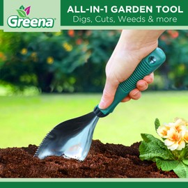 Greena® Thingamadig Gardening Hand Trowel Tool - Multi Purpose Garden Weeder - Cuts, Weeds, Farrows, Scoops, Digs and more