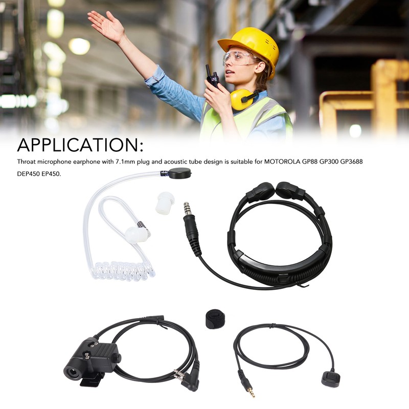Throat Mic Earpiece 7.1mm Plug with Finger PTT Portable for