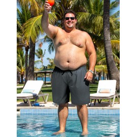 Arcweg Men's Big & Tall Swim Trunks - Quick Dry Board Shorts with Compression Liner & Zipper Pockets (2X-6X), Grey, 5X-Large Big Tall