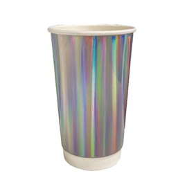 Iridescent Coffee Cups with Lids 16 oz [20 pack] Disposable Double Insulated Paper Cup Hot Cold Drinks Tea Milk Chocolate Large Travel No Leaks To Go Coffee Cups Holographic Party Home Cafes Business
