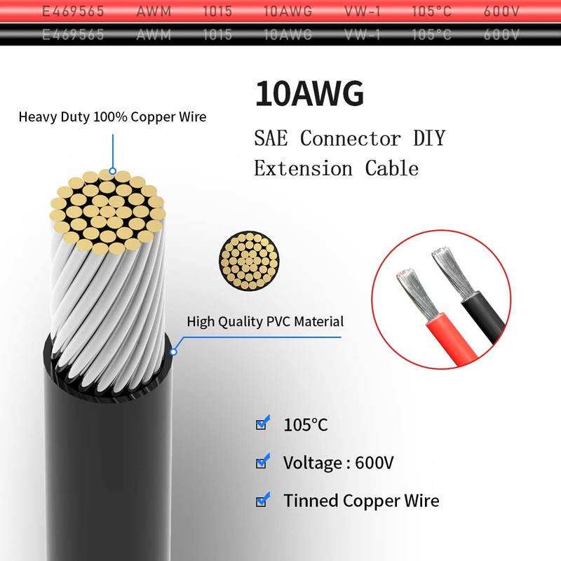 ELFCULB 10AWG 5FT Battery Alligator Clips to O Ring Terminal