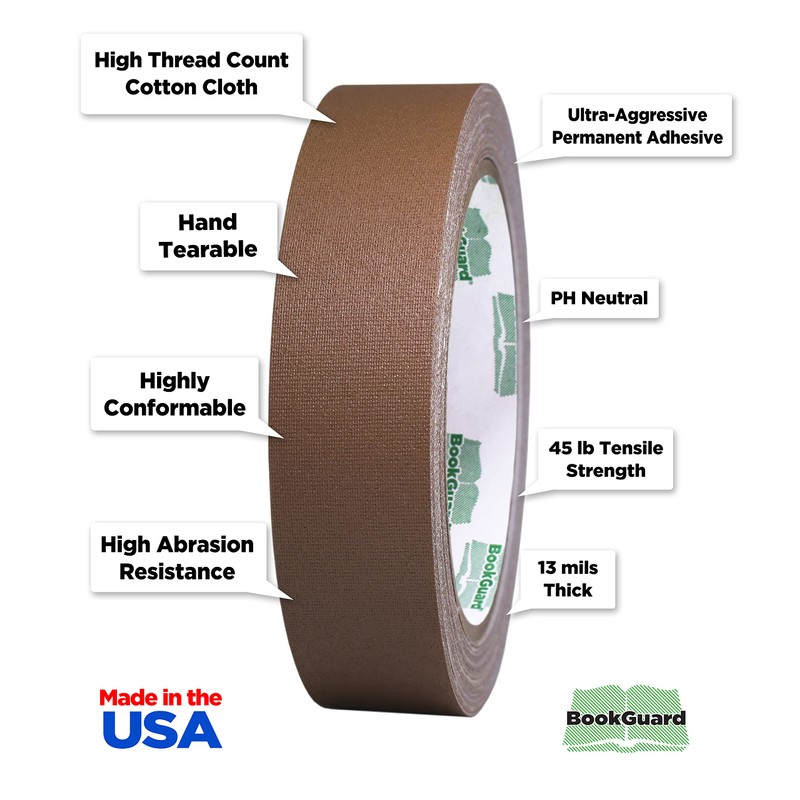 BookGuard 1 Inch Premium Bookbinding Repair Cloth Tape, 15 Yard