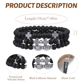 APMGONT Pack of 3 Cross Bracelets for Men, Bracelet with Tiger's Eye, Men's Pearl Bracelet, Men's Elastic Bracelet, Cross Bracelet Gift for Christening, Christian Gifts, Jewellery Gifts