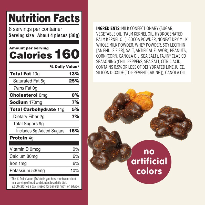 Snak Club Tajin Chocolatey Peanut and Corn Clusters, Chocolate Covered