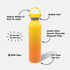 BUILT 24oz Cascade Double Wall Vacuum Insulated Stainless Steel Bottle with Twist Lid with Handle, Pink