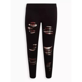 Torrid Premium Leggings Slashed Merry Plaid Underlay Black 2 2x 18 20 #A49157