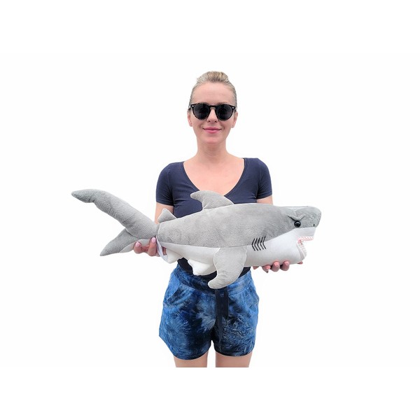 Zugar Land Huge Plush Shark (24 Inches) Soft Stuffed Animal Ocean Sea Creature Preditor Sharky Safe Toy (Double Row Teeth Shark)