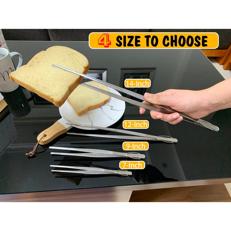 JETKONG Extra Long Kitchen Tweezers Heavy Duty Stainless Steel Cooking