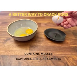 Crack'em Egg Cracker & Spoon Rest (Jet Black) - Perfectly Cracks Eggs & Contains Messes - Easy to Use & Clean - Great for Kids - Prevents Broken Yolks