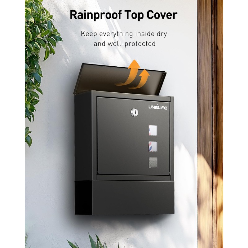 Uniclife Wall Mount Mailbox, Mailboxes for Outside, Large Modern Mail