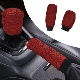 Car Gear Shift Knob Cover & Car Handbrake Cover, Anti-Slip Handbrake Gear Shift Protector, Handbrake Cover Gear Cover, Car Gear Shift Cover Set Auto Interior Accessories Universal for Cars (Red)