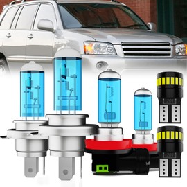 LECCIBUB Headlight Bulbs License Plate Lights Fit For Toyota Highlander 2008-2010, 9003 High Low Beam + H11 Fog Lights Halogen Light Bulb + License Plate Lights, 6000K White, Pack of 6