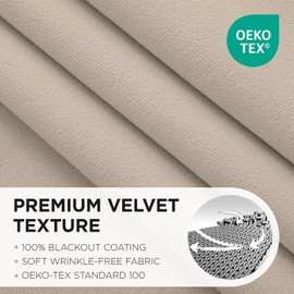 Joydeco Light Beige 100% Blackout Curtains 84 Inch 2 Panels, Luxury Thermal Light Beige Velvet Curtains for Bedroom Living Room, Soundproof Blackout Window Drapes, Rod Pocket & Back Tab (52W x 84L)