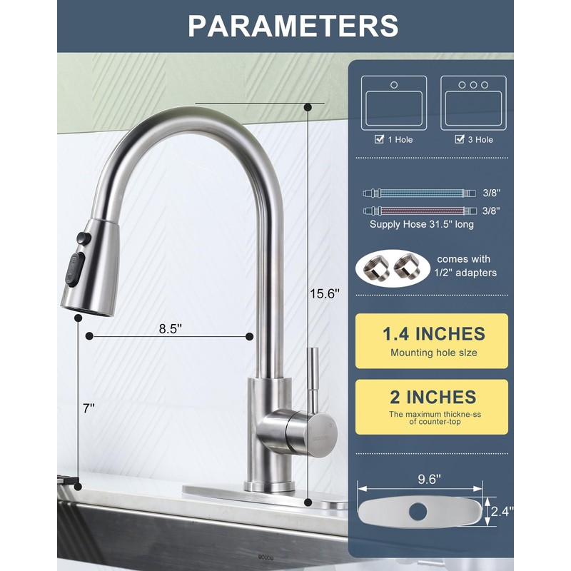 Kitchen Faucet with Air Gap: WOWOW Stainless Steel Kitchen Sink
