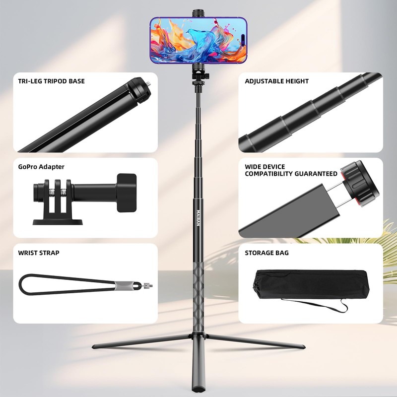 MAIRAN Golf Monopod Selfie Stick, 67.3" Monopod and Tripod Selfie