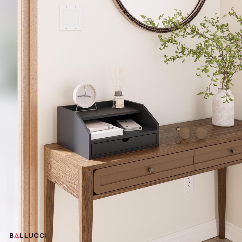 Ballucci Desk Organizer with Drawer, 2 Tier Paper Office Supplies