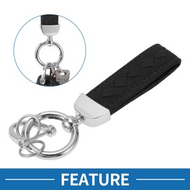 A ABSOPRO Car Keychain Universal Key Chain with Ring for Key Fobs for Home for Women Faux Leather Black Silver Tone 1 Set