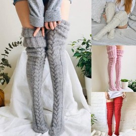 Wisafory Overknee Socks Women's Extra Long Knee Socks Warm Winter Socks Knitted Socks Striped Chunky Knit Thermal Socks Over Knee Stockings Thigh High Socks Tights Legwarmer, darkgray