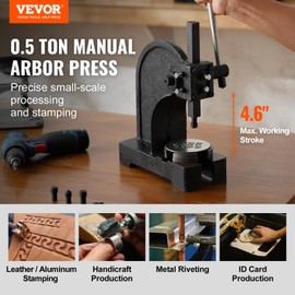 VEVOR Arbor Press, 0.5 Ton Manual Arbor Press, 4.6" Maximum Height, Cast Iron Heavy-Duty Manual Desktop Arbor Press, Precision Hand Press for Stamping, Bending, Stretching, Forming