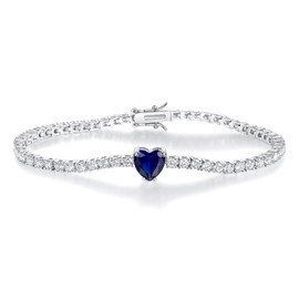 Sapphire Color Heart-Shaped September Birthstone Cubic Zirconias 4.0mm Tennis Bracelet | White Gold Bracelets for Women Birthday Jewelry Gift| Length 7.5 inches