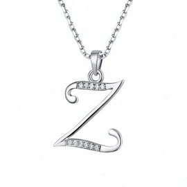 Paialco 925 Sterling Silver Initial Letter Z Pendant Necklace for Women, White Gold Plated