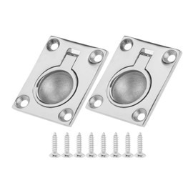 Yetaha 2pcs Silver 48mm x 38mm Inlet Handle Floor Lifter Stainless Steel with 8 Mounting Screws Recessed Hatch Pull Handle for Yacht Boat Marine