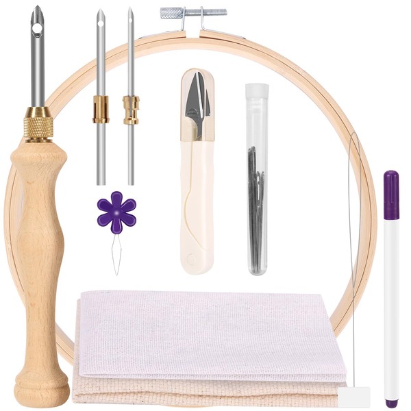Pllieay 19 Pieces Punch Needle Starter Kit with Embroidery Hoop,