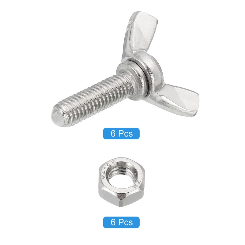 Sourcing Map 6pcs M6-1x20mm Wing Butterfly Screws Bolts with 6pcs