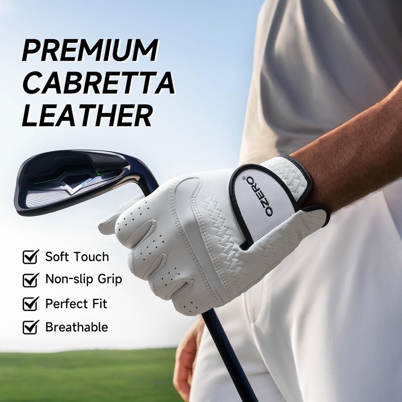 OZERO Golf Glove, Sheepskin FusiouFit, Left Hand, Breathable with Perforations