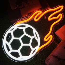 VIKLIU Soccer Neon Sign Dimmable Soccer on Fire Led Neon Sign Football LED Signs for Bedroom Man Cave Bar Party Soccer Club Decor Gifts for Soccer Lover