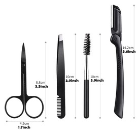 Eyebrow Razor Kit, 4 in 1 Professional Eyebrow Grooming Set for Women and Men, Including Eyebrow Razor Trimmer, Tweezer, Scissor, Eyelashes Roller, Storage Bag