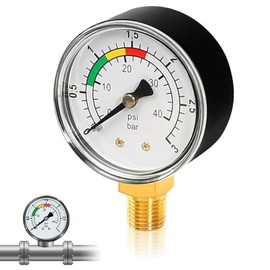 VIDSTW Pressure Gauge Water Pressure Diameter 53 mm Water Pressure Gauge Water 0-3 Bar Pressure Gauge 1/4 BSPT Conical Thread Pressure Gauge Water for Small Water Treatment Systems