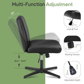 Zibbizo Criss Cross Chair, Cross Legged Office Chair, Wide Comfty Desk Chair, No Wheels Armless Computer Task Chair, Swivel Leather Vanity Home Chair, Height Adjustable